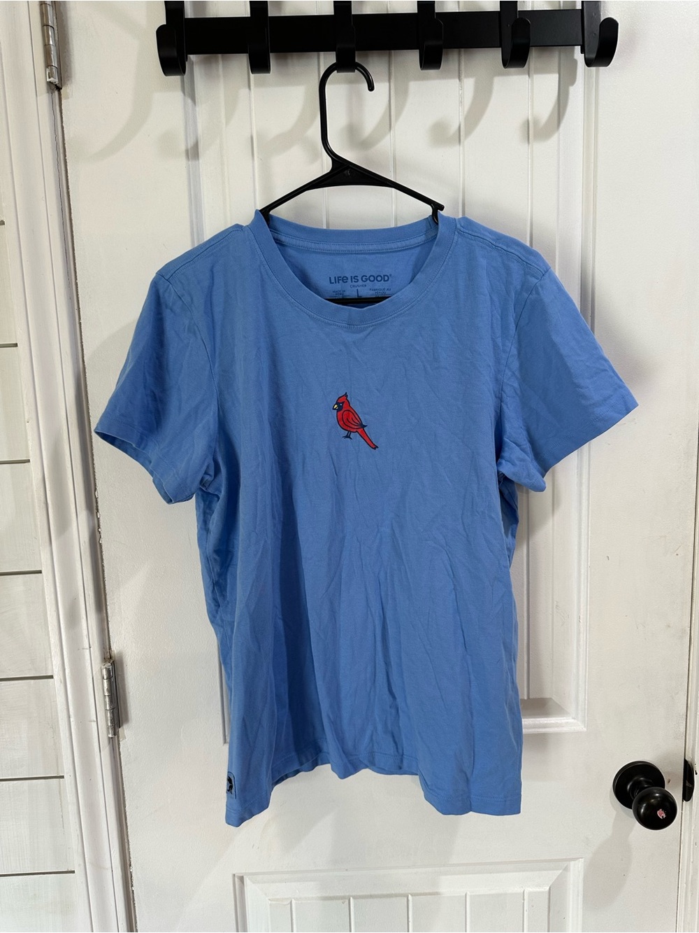Life Is Good Light Blue Short Sleeve Tee with Red Cardinal